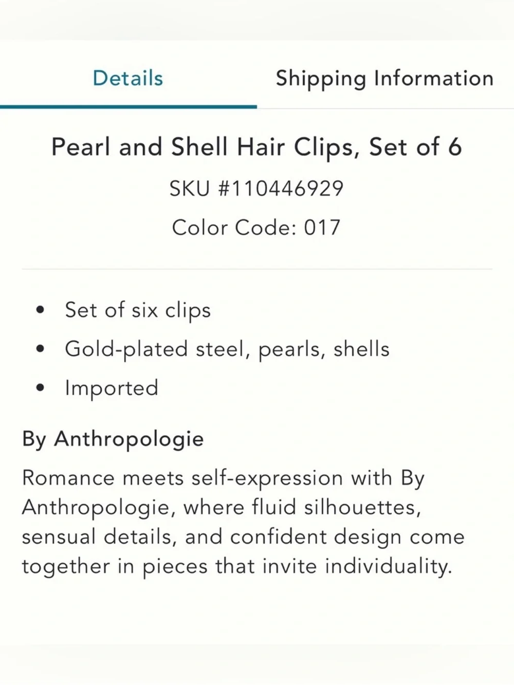 Anthropologie pearl and shell Clip Set